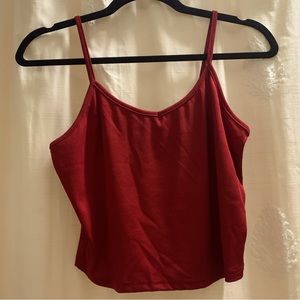 Red Rib-Knit Crop Cami Top